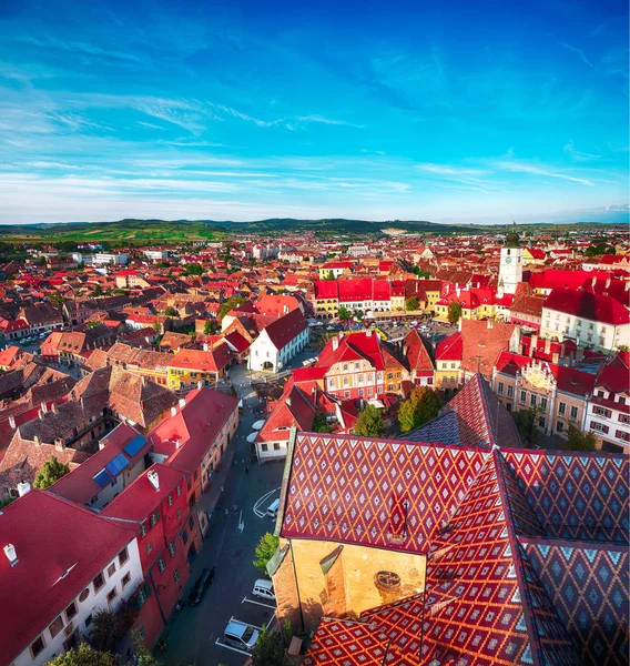 Bekijken Van Bell Toren Van Mary Cathedral Oude Binnenstad Sibiu — Stockfoto