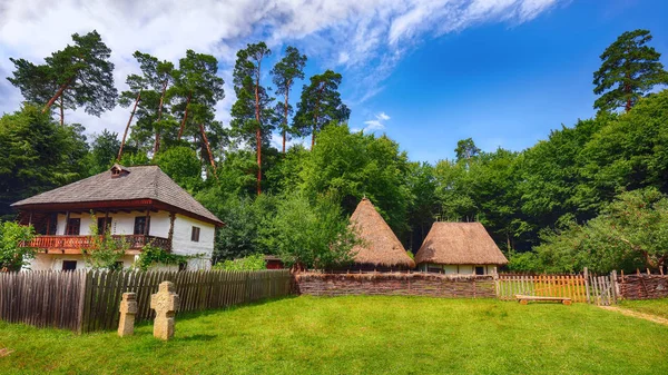 Fantastische Zomer Scène Transsylvanië Weergave Van Traditionele Roemeense Boer Huizen — Stockfoto