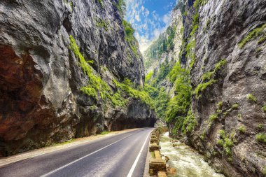 Muhteşem yaz görünümünü Bicaz Kanyon/Cheile Bicazului. Kanyon Romanya'da en muhteşem yollar biridir. Etkileyici sahne Neamt County, Romanya, Karpat Dağları, Avrupa