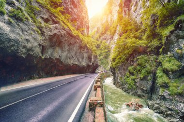 Muhteşem yaz görünümünü Bicaz Kanyon/Cheile Bicazului. Kanyon Romanya'da en muhteşem yollar biridir. Etkileyici sahne Neamt County, Romanya, Karpat Dağları, Avrupa