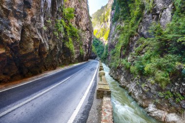 Muhteşem yaz görünümünü Bicaz Kanyon/Cheile Bicazului. Kanyon Romanya'da en muhteşem yollar biridir. Etkileyici sahne Neamt County, Romanya, Karpat Dağları, Avrupa