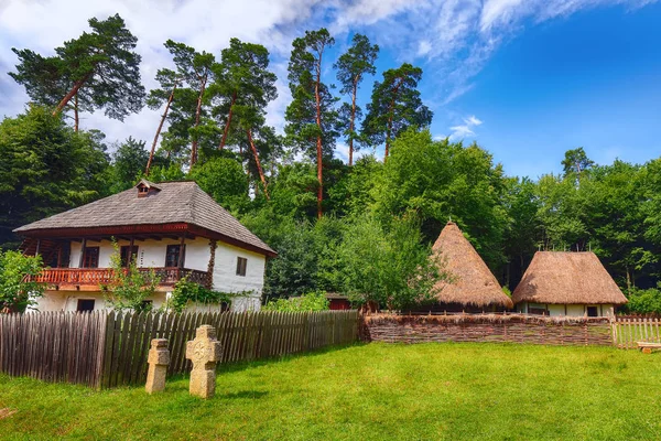 Fantastische Zomer Scène Transsylvanië Weergave Van Traditionele Roemeense Boer Huizen — Stockfoto