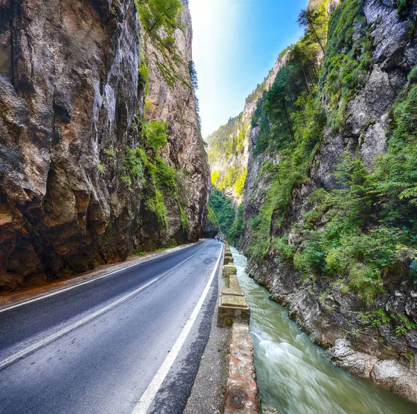 Muhteşem yaz görünümünü Bicaz Kanyon/Cheile Bicazului. Kanyon Romanya'da en muhteşem yollar biridir. Etkileyici sahne Neamt County, Romanya, Karpat Dağları, Avrupa