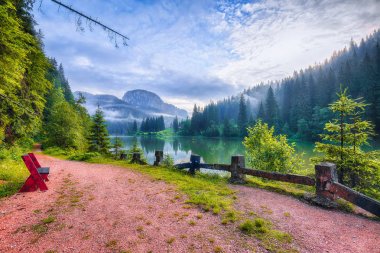 Dağ gölü Lacul Rosu veya Red Lake görkemli yaz görünümünü veya 
