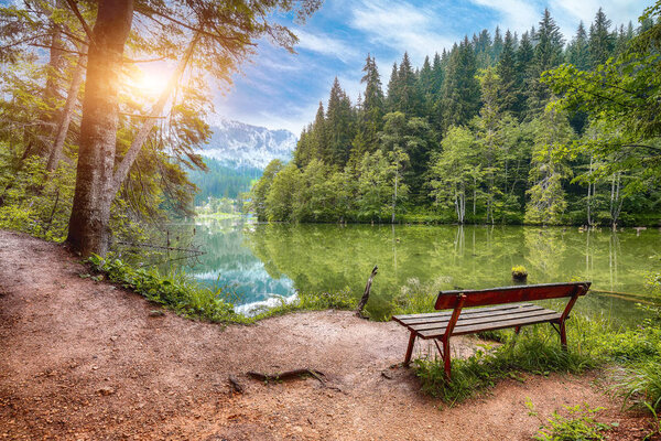 Majestic summer view of mountain lake Lacul Rosu or Red Lake or 