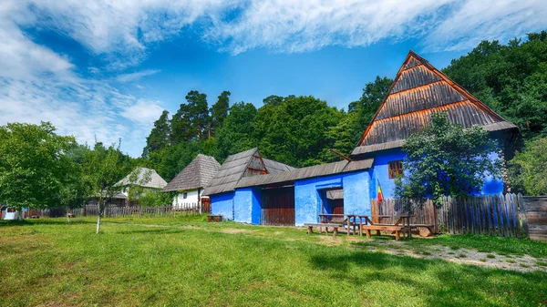 Blick auf traditionelle rumänische Bauernhäuser in Transsilvanien, rom — Stockfoto