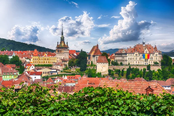 Cityscape mimari Sighisoara yedekte üzerinden panoramik görünüm