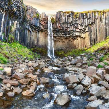 Sout bazalt sütunlar ile Svartifoss şelale Amazing görünümü