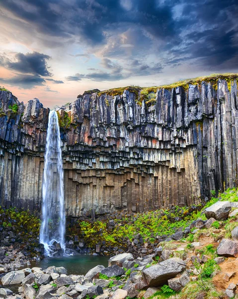 Vue imprenable sur la cascade de Svartifoss avec colonnes de basalte sur Sout — Photo