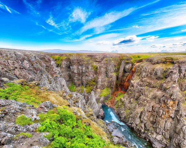 Vista Espetacular Desfiladeiro Kolugljufur Quedas Kolufossar Desfiladeiro Kolugljufur Está Localizado — Fotografia de Stock