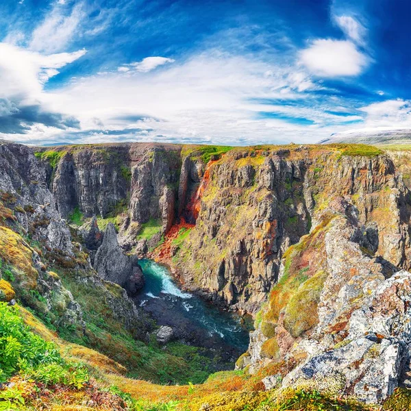 Fantastisk Utsikt Över Kolugljufur Canyon Och Kolufossar Faller Kolugljufur Ravin — Stockfoto