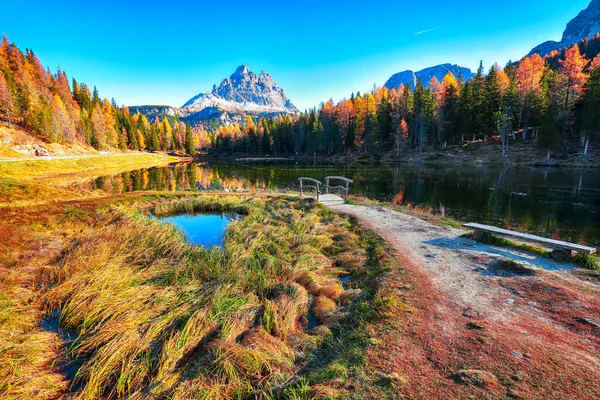 Astonishing View Popular Travel Destination Mountain Lake Antorno Autumn Location — Stock Photo, Image