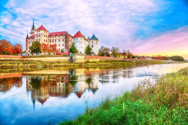 Fantastic Morning View Hartenfels Castle Banks Elbe Dramatic Sunrise Location — Stock Photo, Image