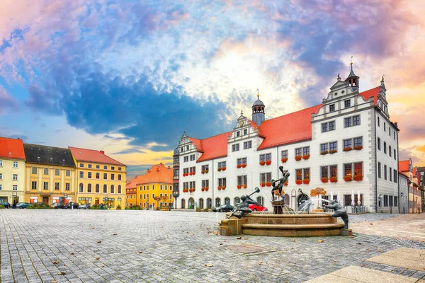 Splendid Autumn View Torgau Rathaus Famous Fountain Picturesque View Torgau — Stock Photo, Image