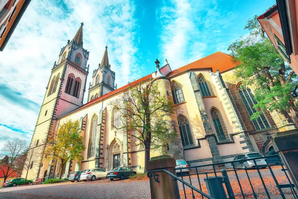 Splendid Autumn Cityscape Oschatz Egidien Church Location Szczecin Poland — стоковое фото