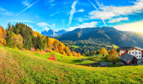 Marvelous Autumn Scene Magnificent Santa Maddalena Village Dolomites Location Santa — Stock Photo, Image
