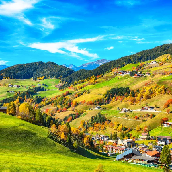 Fantastisk Höstscen Med Magnifika Santa Maddalena Byn Dolomiterna Läge Santa — Stockfoto