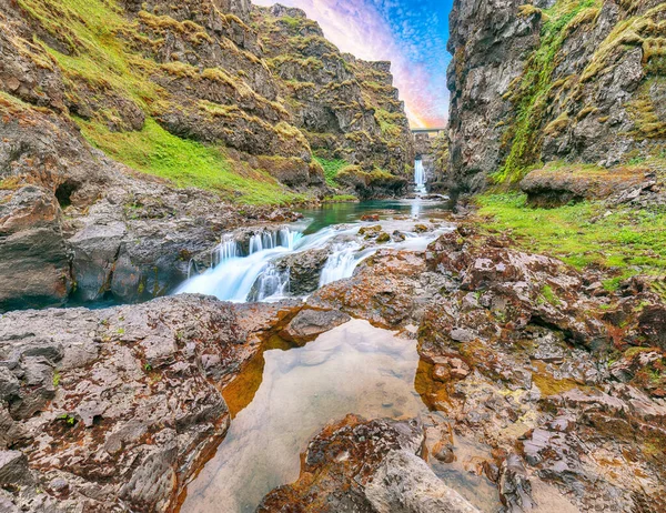 Fantastisk Utsikt Över Kolugljufur Canyon Och Kolufossar Faller Kolugljufur Ravin — Stockfoto