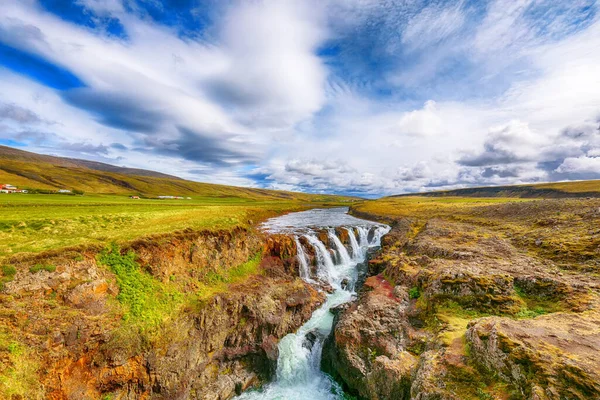 Incredibile Cascata Kolufossar Estate Giornata Sole Destinazione Turistica Popolare Islanda — Foto Stock