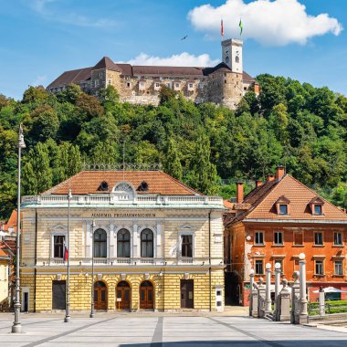 Tepedeki Ljubljana Şatosu 'nun Slovenya' dan görünüşü