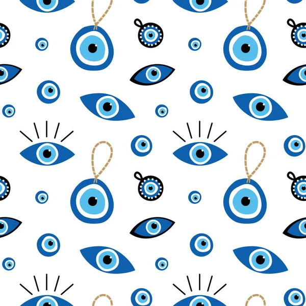 Vector Cartoon Style Seamless Pattern Background Variety Turkish Blue Eye Stock Vector