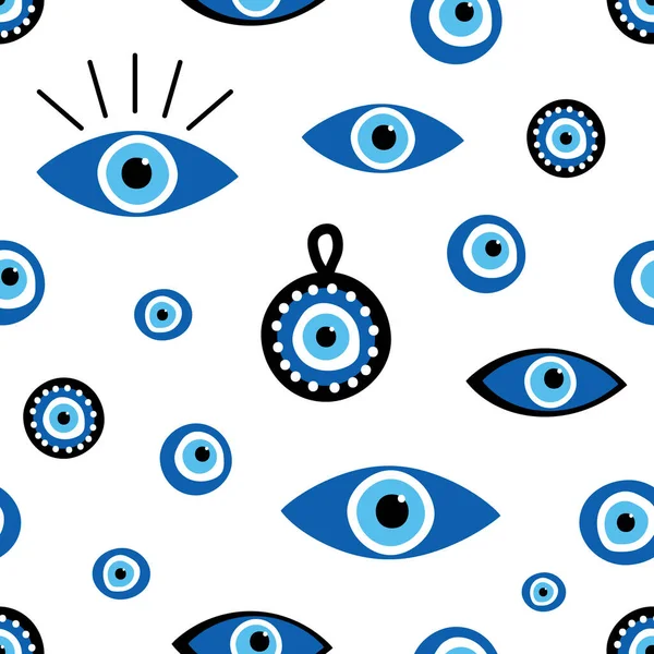 Vector Seamless Pattern Background Variety Turkish Blue Eye Shaped Amulets Stock Illustration