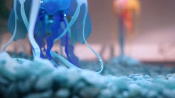 水下机器人水母漂浮在水族馆关闭 — 图库视频影像