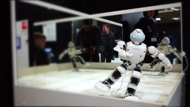 Lipetsk, Oroszország - január 25, 2018: kiállítás a robotok. Egy robot, amely képes ital — Stock videók