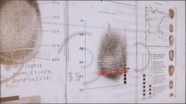 Arayüz arama parmak insanlar, ekran parmak baskı tarama kırmızı renk, 3d fotoğraf makinesi