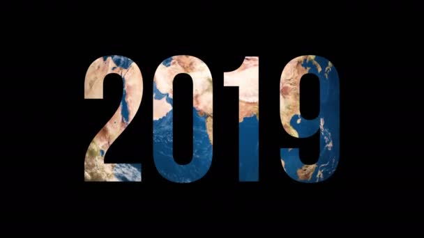 Texto 2019 virando globo terrestre — Vídeo de Stock