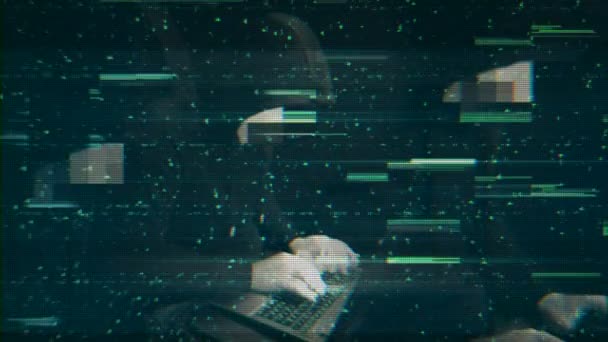 Hacker visage caché fonctionne à l'arrière-plan numérique de l'ordinateur 
