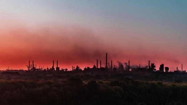 Rökpipor från en industrianläggning avger smog — Stockvideo