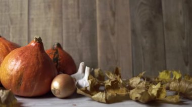 Sebzeli ve kuru akçaağaç yapraklı sonbahar durgunluğu