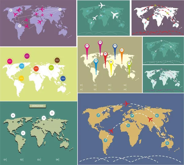 Carte Monde Avec Marqueurs — Image vectorielle