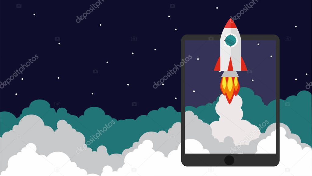 Rocket launch, ship.vector, concept of an illustration of a business product on the market startup