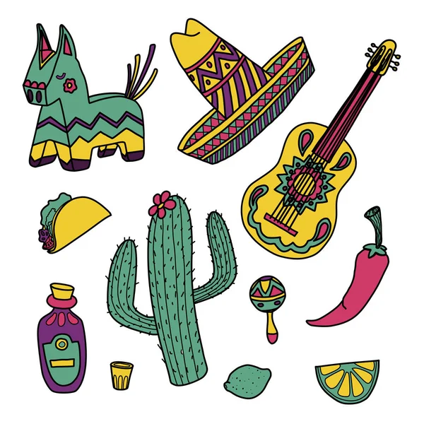 Cinco de mayo ensemble d'illustrations mexicaines — Image vectorielle