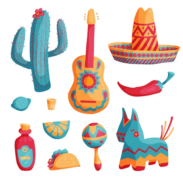 Conjunto de ilustraciones mexicanas Cinco de mayo — Vector de stock