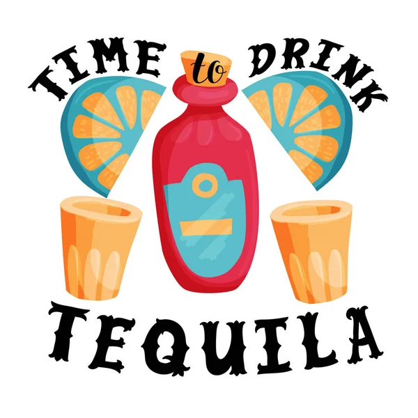 Hora de beber tequila bar cartel — Vector de stock