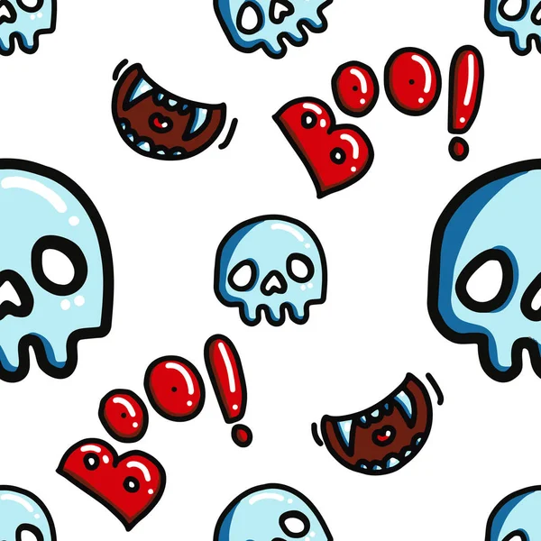 Boo a vzor bezešvé halloween lebka — Stockový vektor