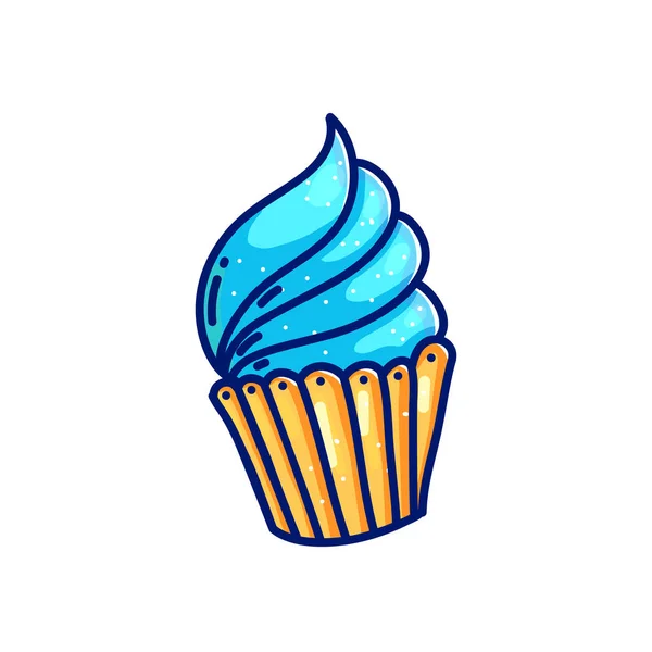 Doodle blue cartoon cupcake