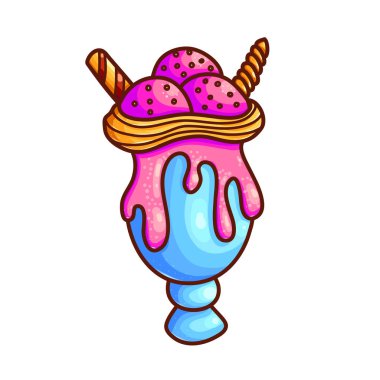 Dondurma cam fincan elinde renk vektör çizim çizilmiş