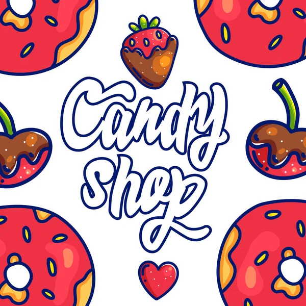 Poster with sweets for candy shop — Stock Vector
