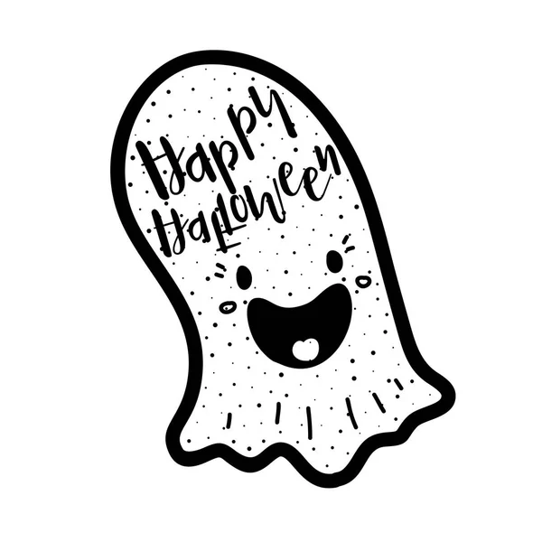 Fantôme de dessin animé de charme avec message Joyeux Halloween — Image vectorielle