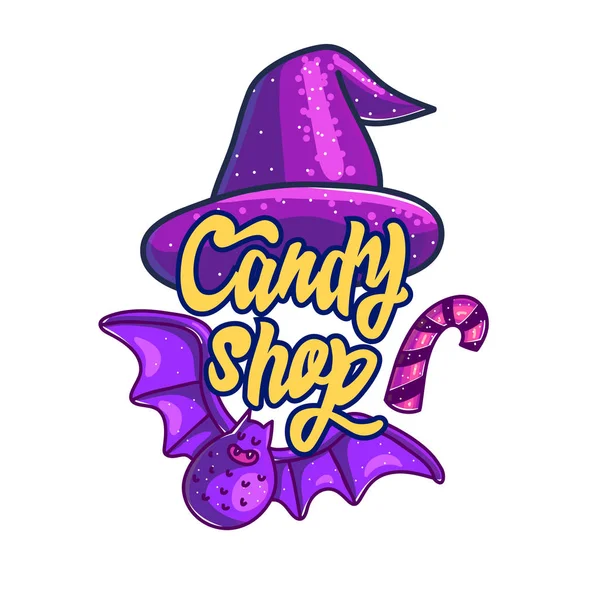 Estilo de Halloween de etiqueta de loja de doces — Vetor de Stock