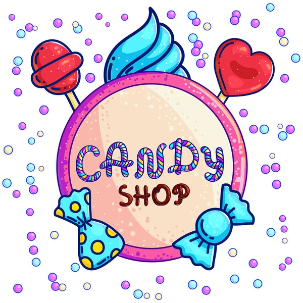 Logotipo publicitario con estilo para tienda de dulces — Vector de stock