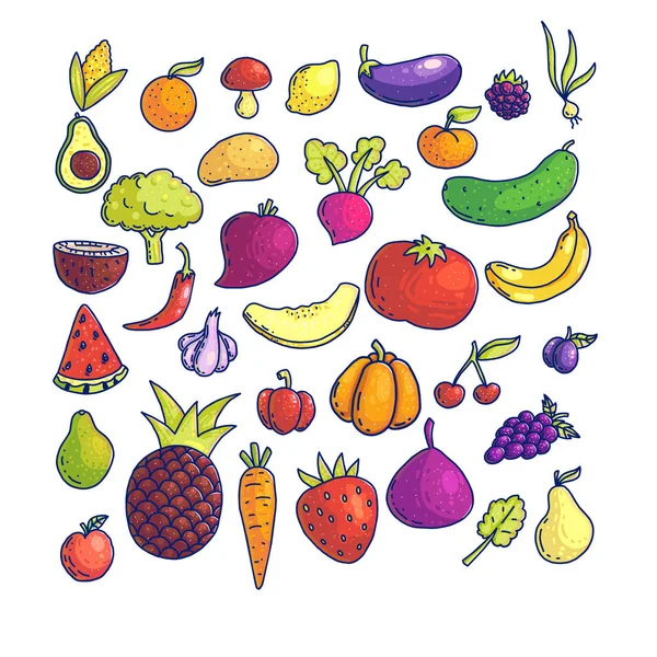 Colorida colección gráfica de frutas y verduras — Vector de stock