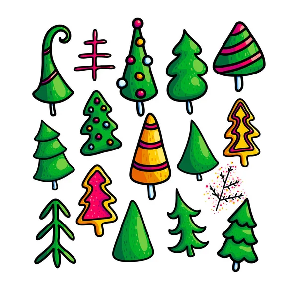 白い背景の上のクリスマスのモミの木のセット — ストックベクタ