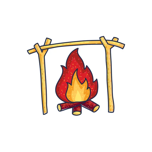 Fuego ardiente del cavernícola — Vector de stock