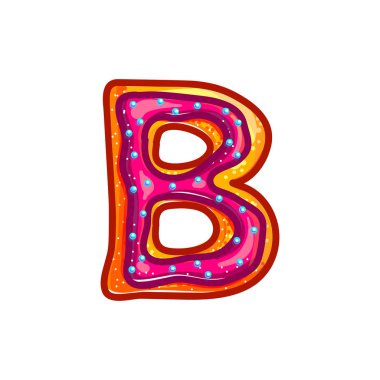 Sır ve konfeti ile mektup B. bisküvi. Tatlı çörek ekmek yazı tipi. Noel kurabiyeleri. Beyaz arka plan üzerinde izole vektör karikatür alfabe. El renkli resimde çekilmiş. 