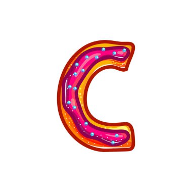 Sır ve konfeti ile mektup C. bisküvi. Tatlı çörek ekmek yazı tipi. Noel kurabiyeleri. Beyaz arka plan üzerinde izole vektör karikatür alfabe. El renkli resimde çekilmiş. 